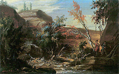 Rocky Landscape, Two Hikers in the Foreground, undated | Caspar Wolf | Painting Reproduction