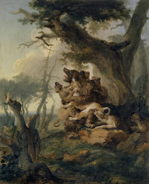 Bär, von einer Hundemeute angefallen, 1772 | Caspar Wolf | Gemälde Reproduktion