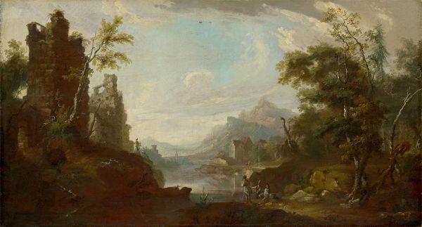 Ruin of a Castle near a Lake with Fishermen, c.1765/68 | Caspar Wolf | Painting Reproduction