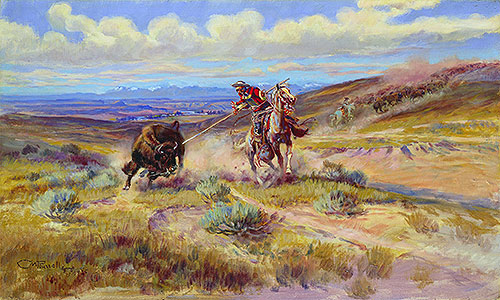 Spearing a Buffalo, 1925 | Charles Marion Russell | Painting Reproduction