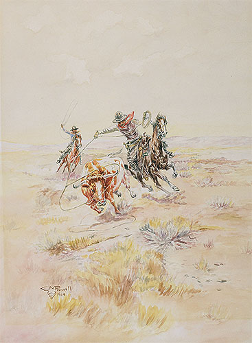 Cowboys Roping a Steer, 1904 | Charles Marion Russell | Painting Reproduction
