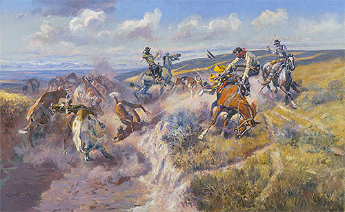 A Tight Dally and a Loose Latigo, 1920 | Charles Marion Russell | Painting Reproduction