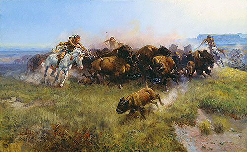 Die Büffeljagd, 1919 von Charles Marion Russell | Gemälde-Reproduktion