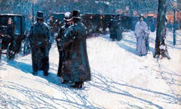 Cab Stand at Night, Madison Square, 1891 by Hassam | Painting Reproduction