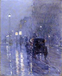 Abend in New York (regnerische Mitternacht), c.1890 von Hassam | Gemälde-Reproduktion