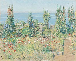 Hollyhocks, Isle of Shoals, 1902 by Hassam | Painting Reproduction
