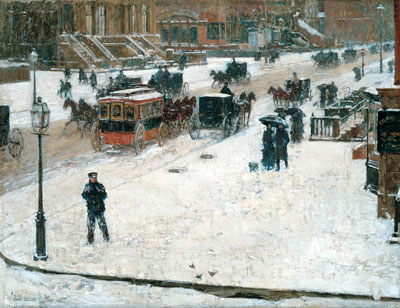 Fifth Avenue in Winter, c.1890 | Hassam | Gemälde Reproduktion