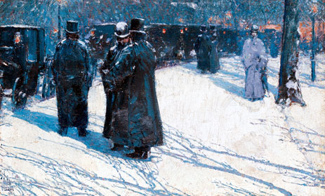 Cab Stand at Night, Madison Square, 1891 | Hassam | Gemälde Reproduktion