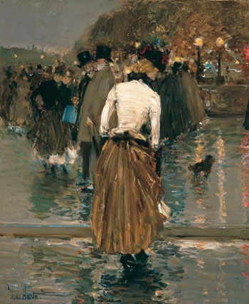 Spaziergang bei Sonnenuntergang, Paris | Hassam | Gemälde Reproduktion