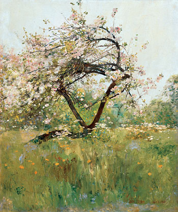 Peach Blossoms - Villiers-le-Bel, c.1887/89 | Hassam | Painting Reproduction