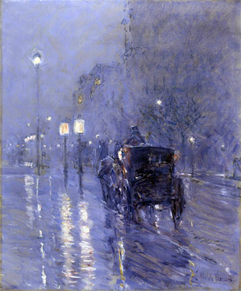 Abend in New York (regnerische Mitternacht), c.1890 | Hassam | Gemälde Reproduktion