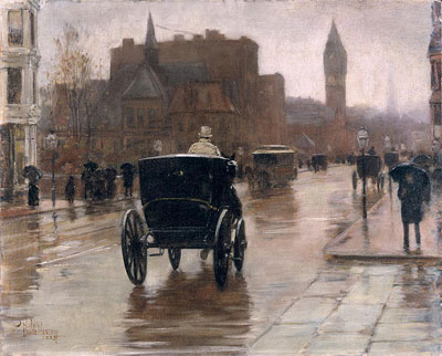 Columbus Avenue, Rainy Day, 1885 | Hassam | Gemälde Reproduktion