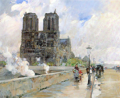 Notre Dame Cathedral, Paris, 1888 | Hassam | Painting Reproduction