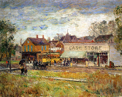 Ende der Straßenbahnlinie, Oak Park, Illinois | Hassam | Gemälde Reproduktion