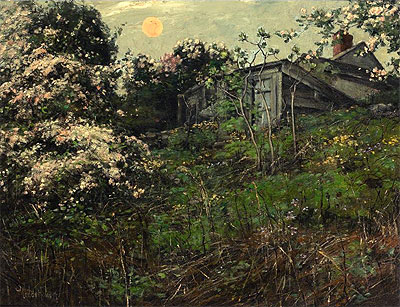 Apple Blossoms and Pink Moon, undated | Hassam | Gemälde Reproduktion