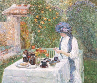 The Terre-Cuite Tea Set (French Tea Garden), 1910 | Hassam | Painting Reproduction