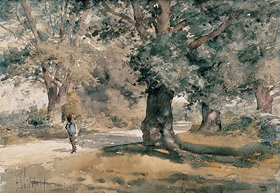 Country Road (Wayside Inn, Sudbury, Massachusetts), 1882 | Hassam | Painting Reproduction