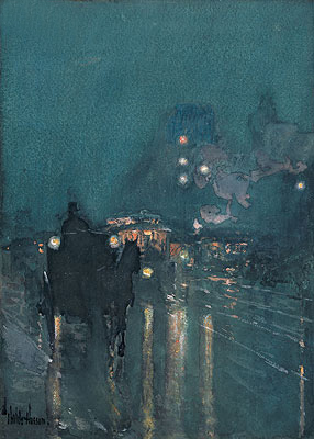 Nocturne, Railway Crossing, Chicago, 1893 | Hassam | Painting Reproduction