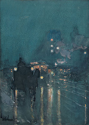 Nocturne, Railway Crossing, Chicago, 1893 | Hassam