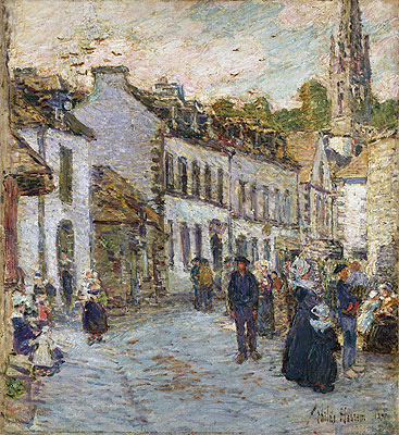 Street in Pont Aven - Evening, 1897 | Hassam | Painting Reproduction