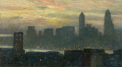 Manhattan misty Sonnenuntergang, 1911 | Hassam | Gemälde Reproduktion
