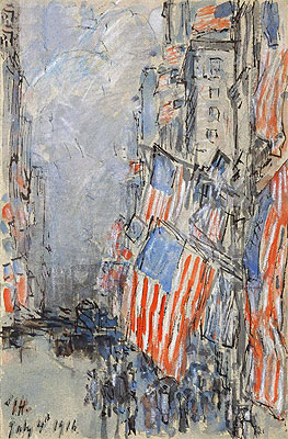Flag Day, Fifth Avenue, July 4th 1916, 1916 | Hassam | Gemälde Reproduktion