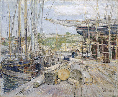 Docks, Gloucester, 1895 | Hassam | Painting Reproduction