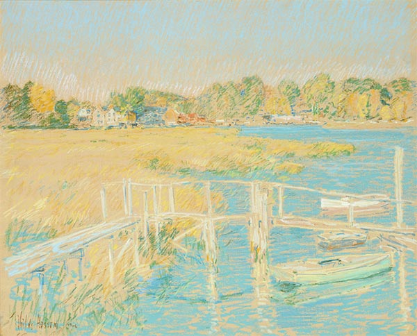 Den Fluss hinauf, später Nachmittag, Oktober, 1906 | Hassam | Gemälde Reproduktion