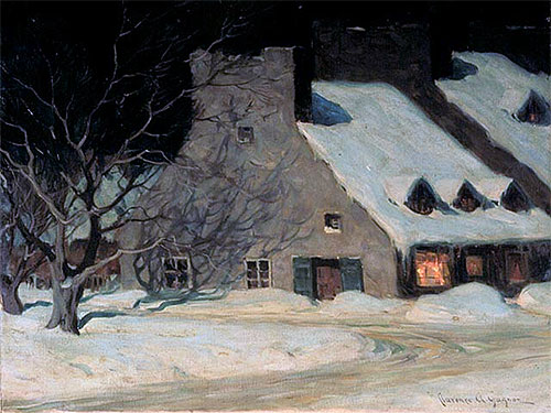 Street Scene, Quebec at Night, c.1917 | Clarence Gagnon | Painting Reproduction