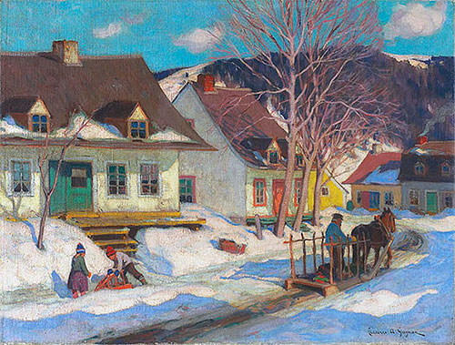 A Québec Village Street, Winter, 1920 | Clarence Gagnon | Painting Reproduction