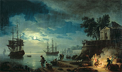 Night: A Port in the Moonlight, 1771 | Claude-Joseph Vernet | Painting Reproduction