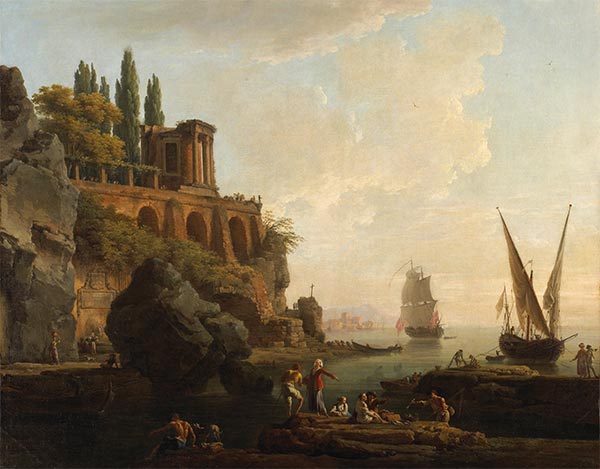Imaginäre Landschaft, italienische Hafenszene, 1746 | Claude-Joseph Vernet | Gemälde Reproduktion