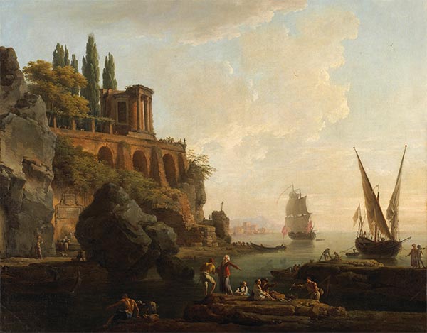 Imaginary Landscape, Italian Harbor Scene, 1746 by Claude-Joseph Vernet | Painting Reproduction