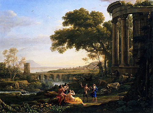 Landschaft mit tanzender Nymphe und Satyr | Claude Lorrain | Gemälde Reproduktion