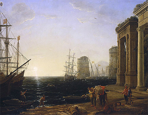 Hafenszene bei Sonnenuntergang | Claude Lorrain | Gemälde Reproduktion
