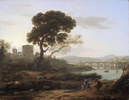 Landscape near Rome with a View of the Ponte Molle, 1645 | Claude Lorrain | Painting Reproduction