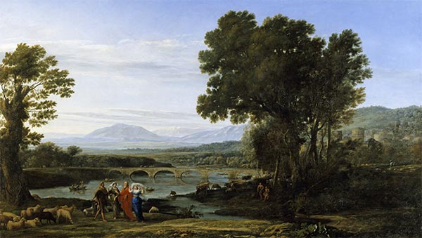 Eine Flusslandschaft mit Jakob und Laban und seinen Töchtern, 1654 | Claude Lorrain | Gemälde Reproduktion