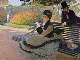 Camille Monet on a Garden Bench, 1873 by Claude Monet | Painting Reproduction