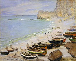 Boats on the Beach at Etretat, 1883 von Claude Monet | Gemälde-Reproduktion