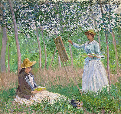 In the Woods at Giverny (Blanche Hoschede at Her Easel with Suzanne Hoschede Reading) | Claude Monet | Painting Reproduction