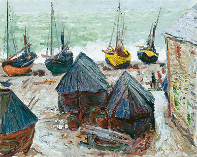 Boats on the Beach at Etretat, 1885 | Monet | Painting Reproduction