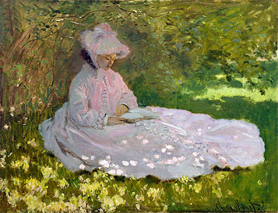 Springtime (The Reader), 1872 | Monet | Painting Reproduction