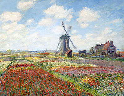 Tulip Fields with the Rijnsburg Windmill, 1886 | Claude Monet | Painting Reproduction