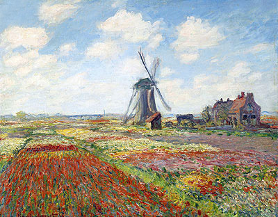 Tulpenfelder mit der Rijnsburg-Windmühle | Claude Monet | Gemälde Reproduktion