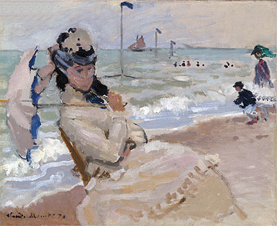 Camille on the Beach at Trouville, 1870 | Claude Monet | Painting Reproduction