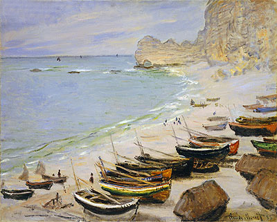Boats on the Beach at Etretat, 1883 | Claude Monet | Gemälde Reproduktion