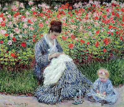 Camille Monet and a Child in the Artist's Garden in Argenteuil, 1875 | Claude Monet | Painting Reproduction
