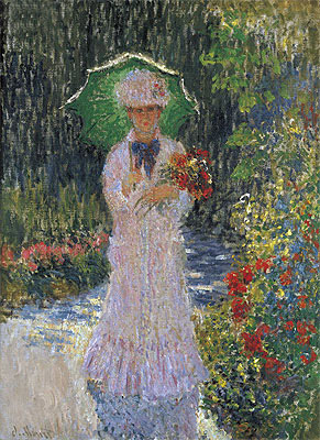 Camille Monet with Green Umbrella, 1876 | Claude Monet | Painting Reproduction