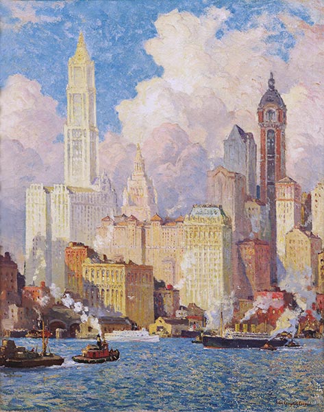 Hudson River Waterfront, New York City, a.1913 | Colin Campbell Cooper | Painting Reproduction