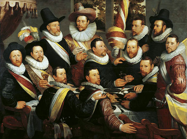 Festmahl der Offiziere und Subalterne der Calivermens Bürgerwehr, 1599 | Cornelis Cornelisz. van Haarlem | Gemälde Reproduktion